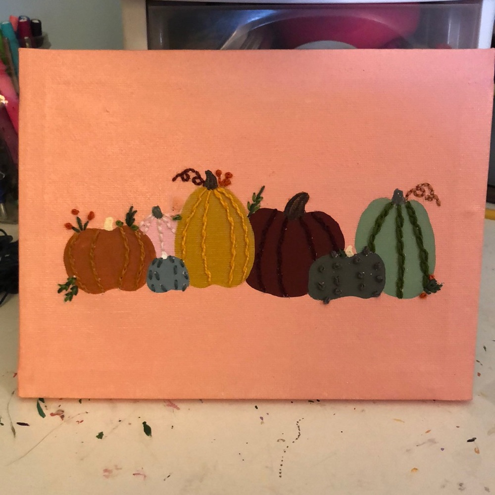 Embroidered pumpkin canvas